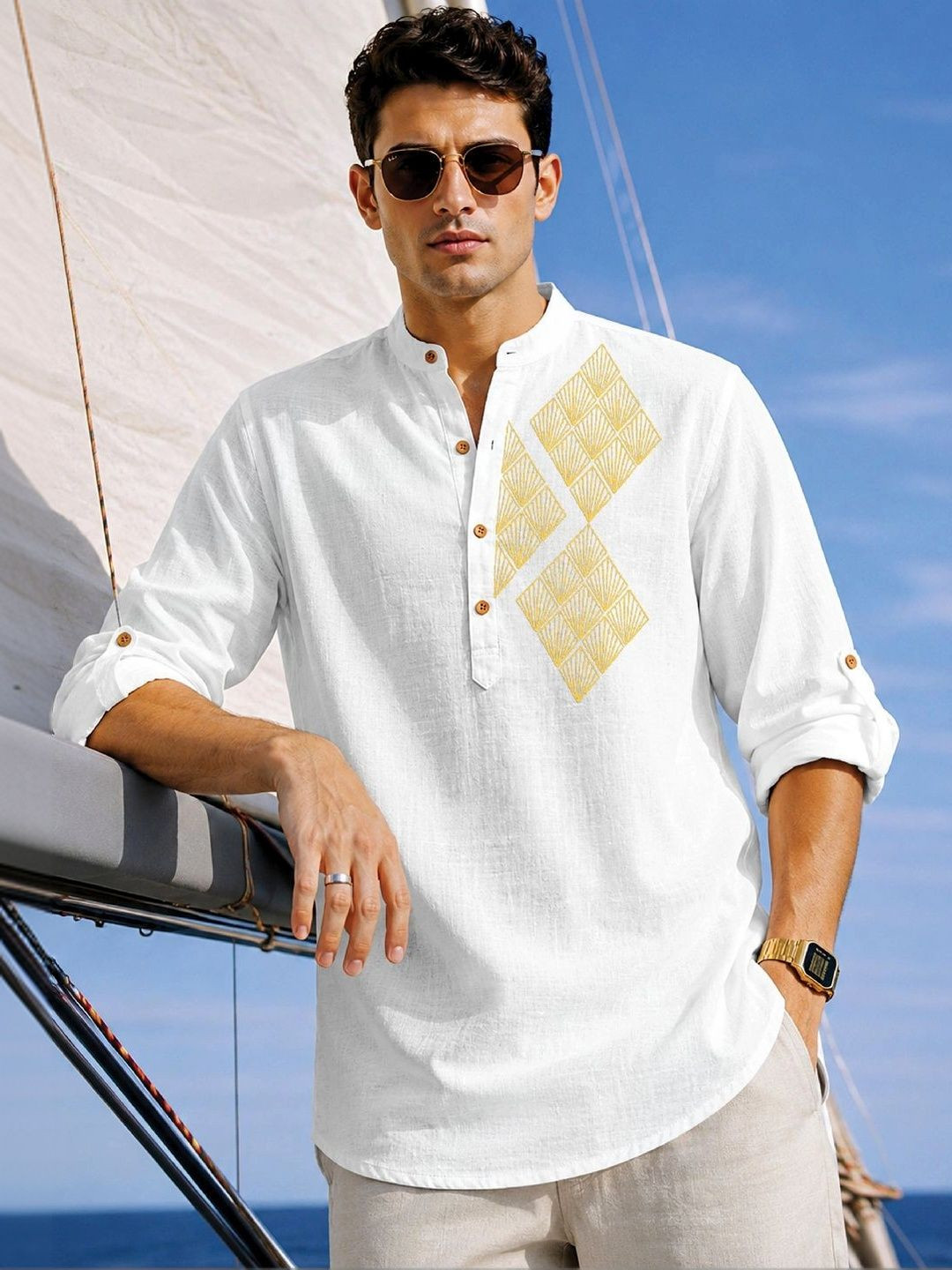 CLOTHING VEDA Geometric Printed Men's Short Kurta Shirt