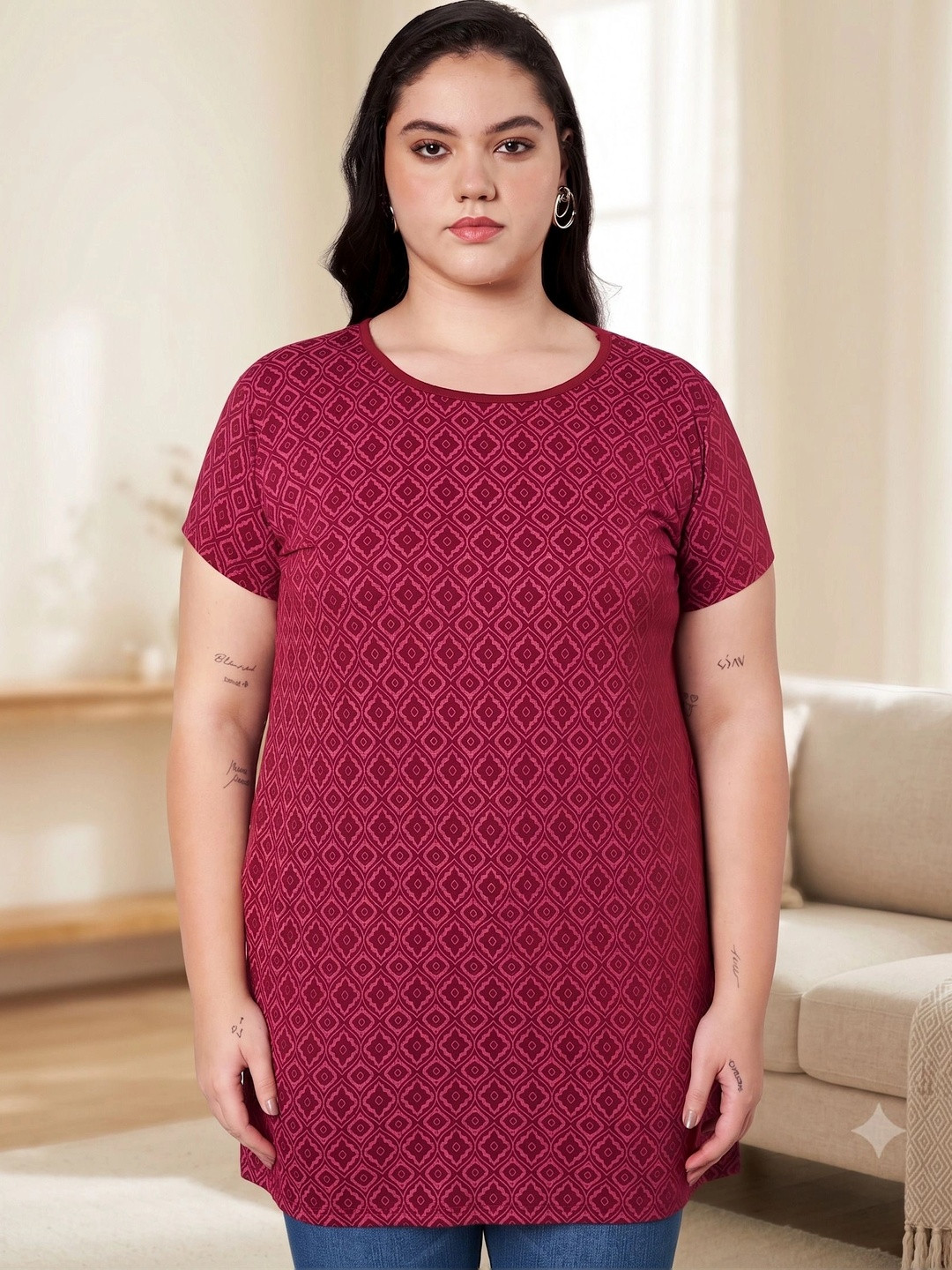 Startouch Geometric Printed Round Neck Cotton T-shirt