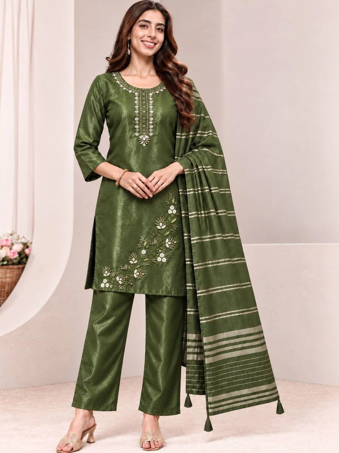Aumira Women Ethnic handwork  Embroidered Work Kurta set With Dupatta