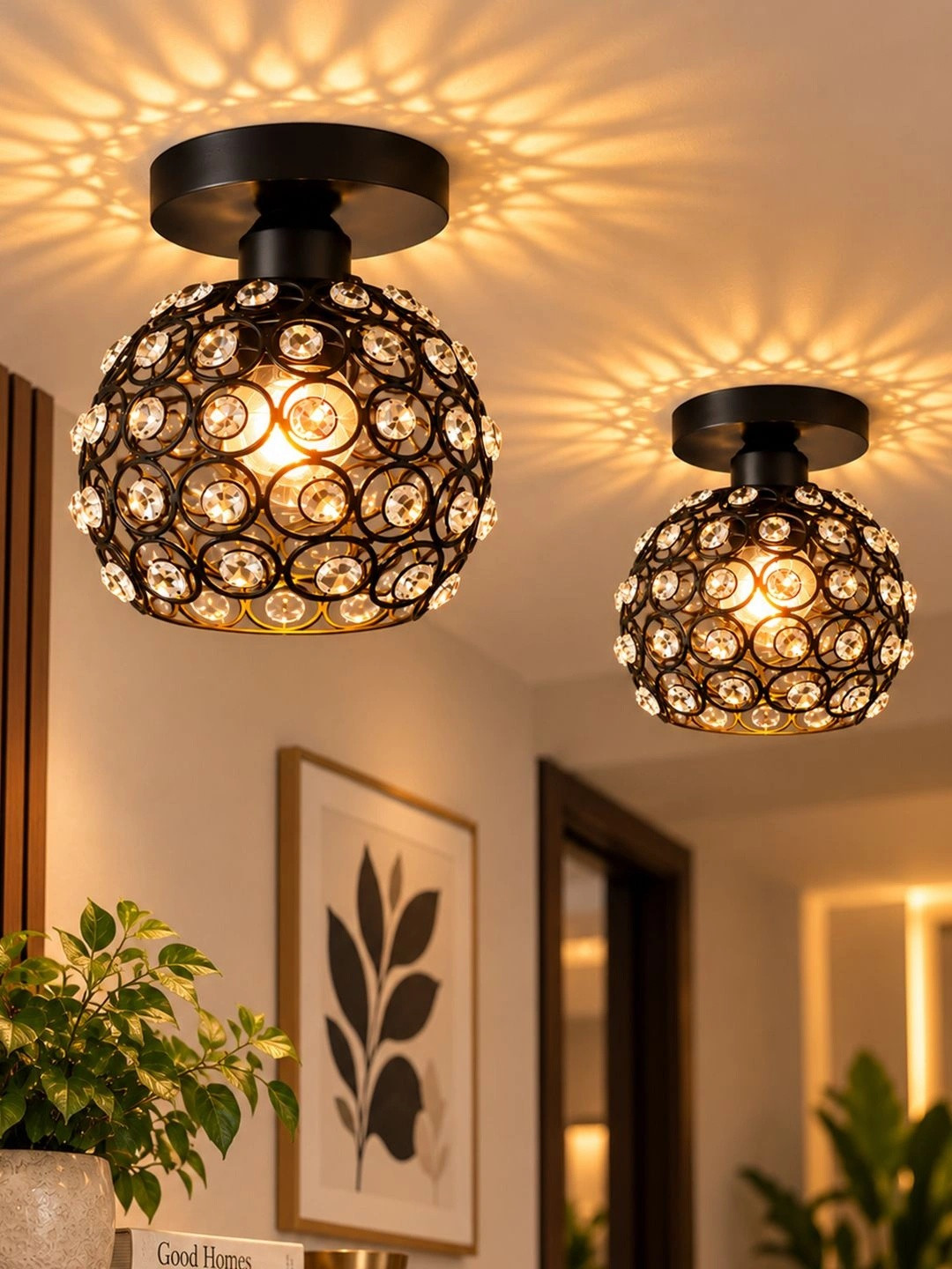 Decorcity Black 2 Pieces Mini Chandelier Ceiling Lamp