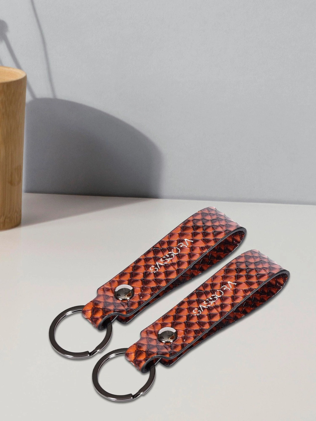 Sassora Set Of 2 Printed Leather Metal Ring Key Chains