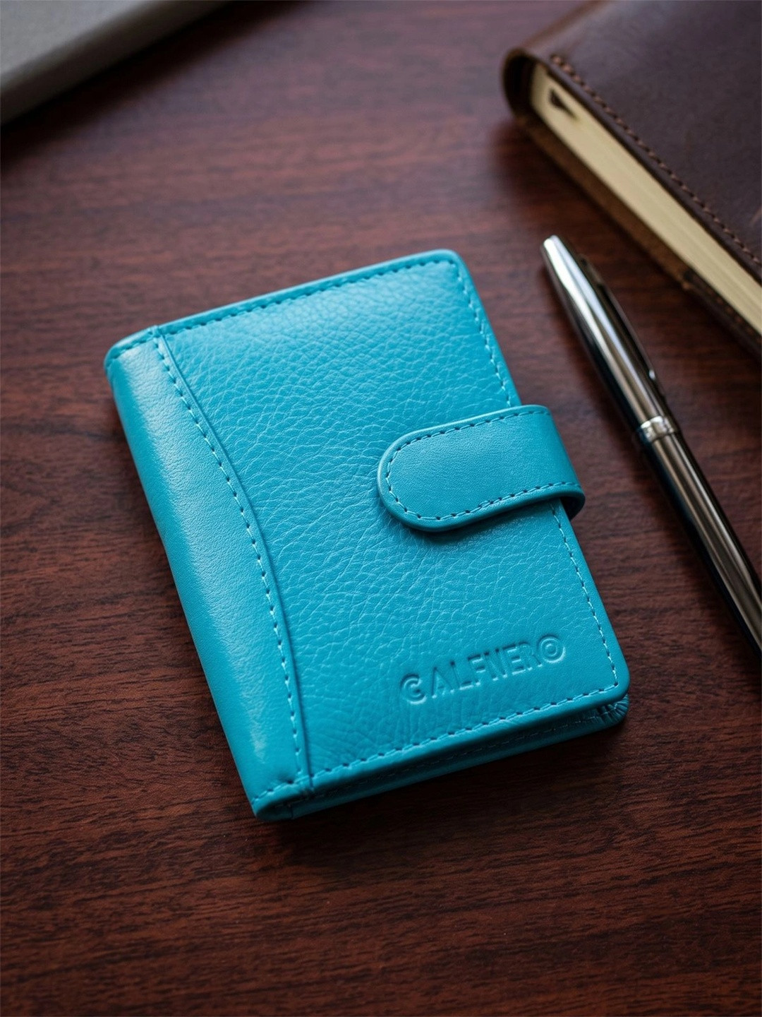 CALFNERO Unisex Blue Leather Card Holder