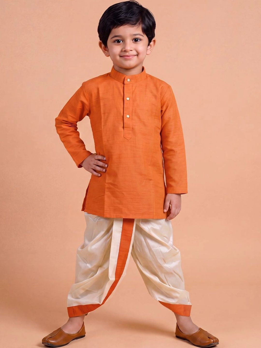 Ramraj Boys Mandarin Collar Straight Kurta with Panchakacham Set with complementary gift