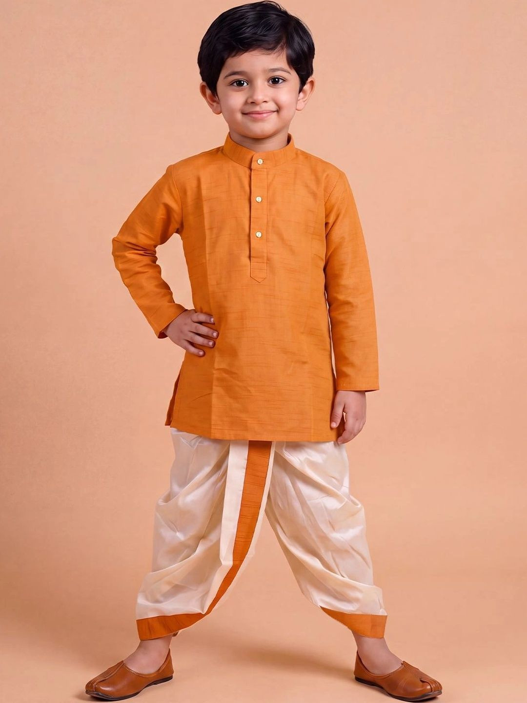 Ramraj Boys Cotton Kurta & Cotton Silk Blend Panchakacham Set With Complementary Gift