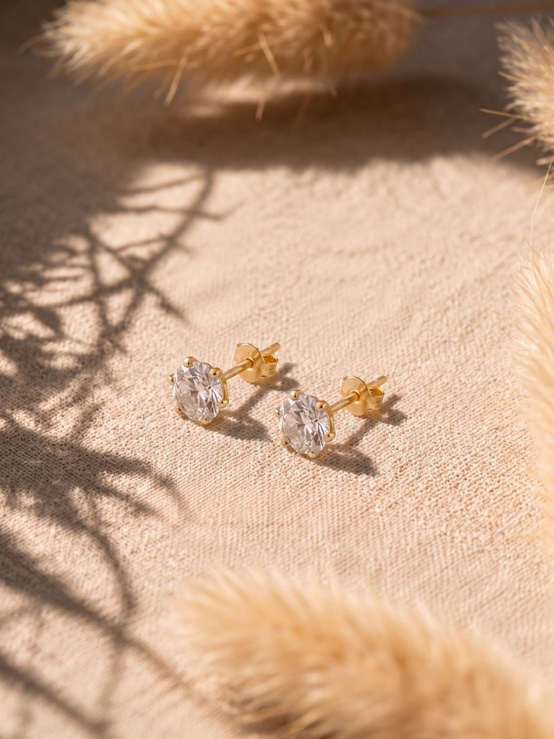 HighSpark 92.5 Silver Solitaire Round Studs Earrings in 18K Gold Finish - 9mm
