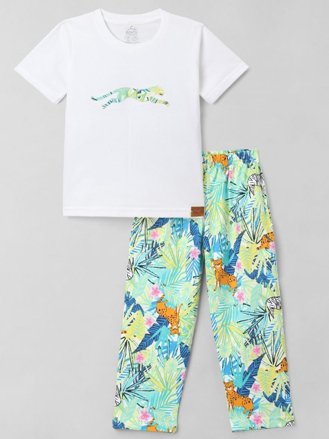 FUNKRAFTS Girls Printed Short Sleeves Pure Cotton T-shirt With Trouser