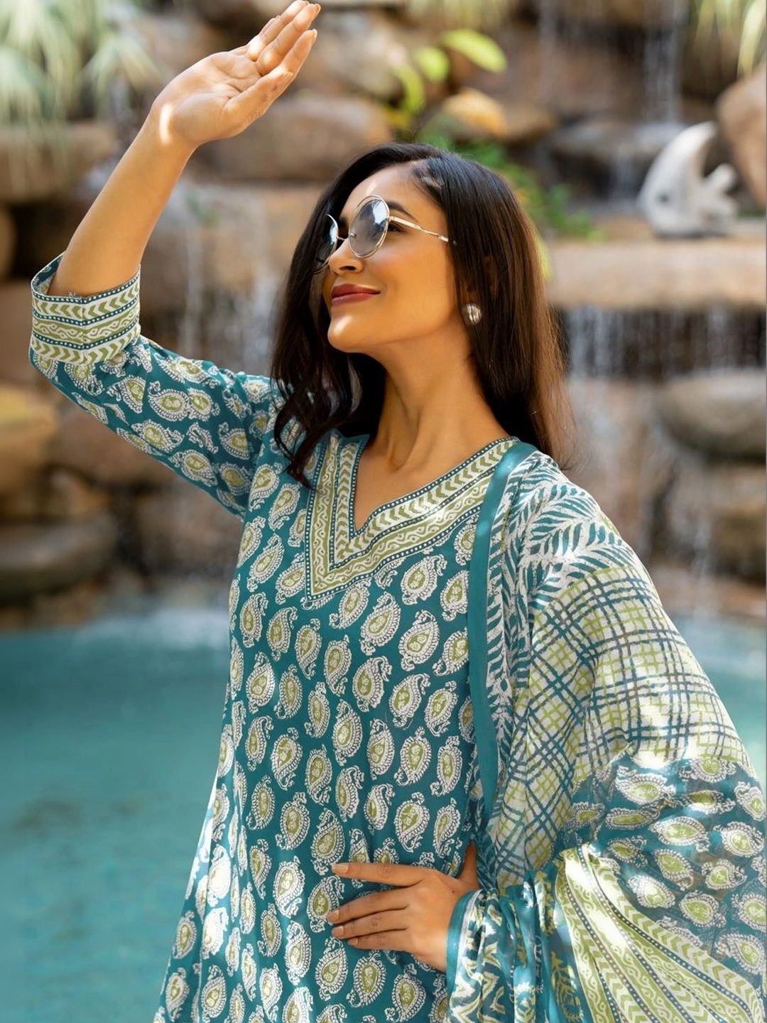 KALINI Women Ethnic Motifs Printed Regular Pure Cotton Kurta with Trousers & With Dupatta