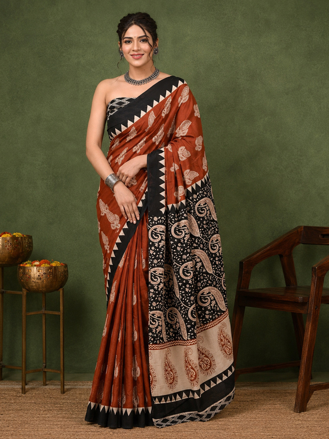 SAIYAMORI Paisley Pure Cotton Saree