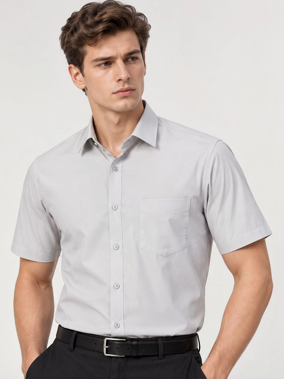 English Navy Spread Collar Slim Fit Formal Shirt