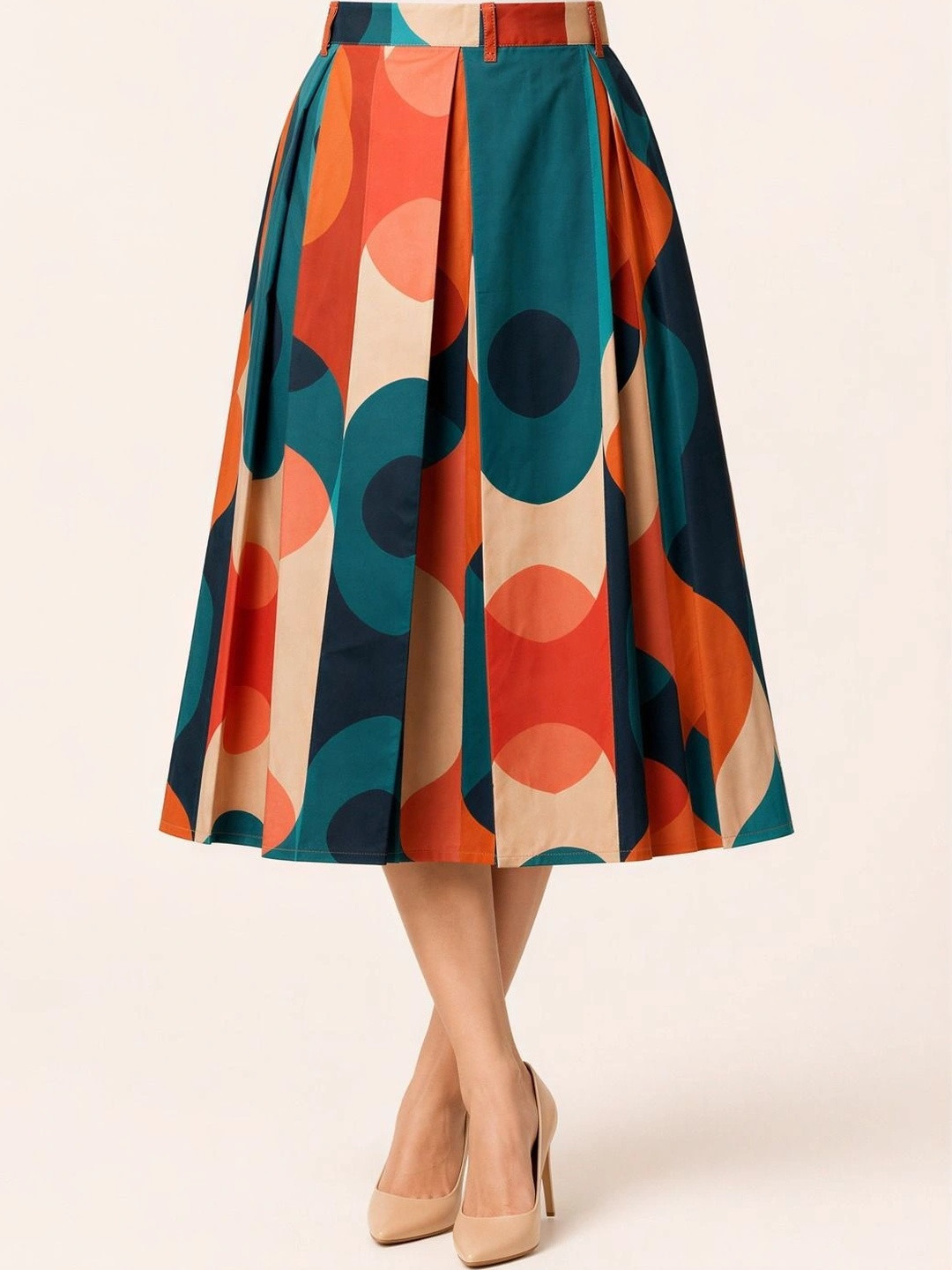 DressBerry Women Cotton Cotton Cambric Geometric Midi A-Line Skirt