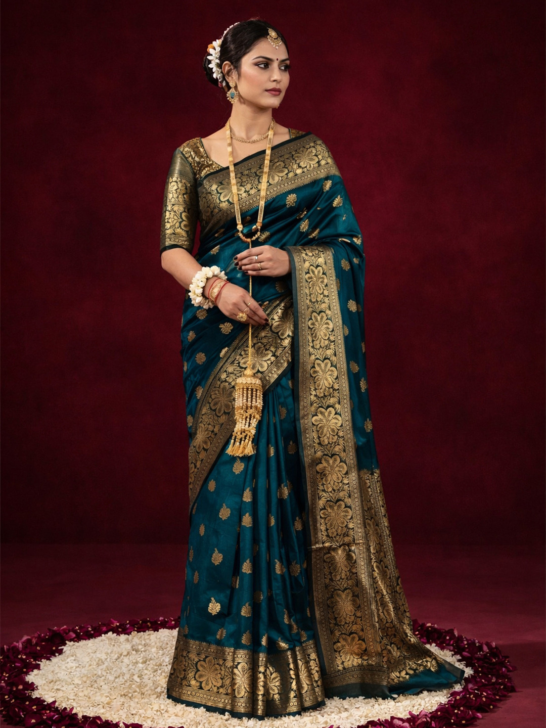 SAIYAMORI Woven Design Zari Silk Blend Kanjeevaram Saree