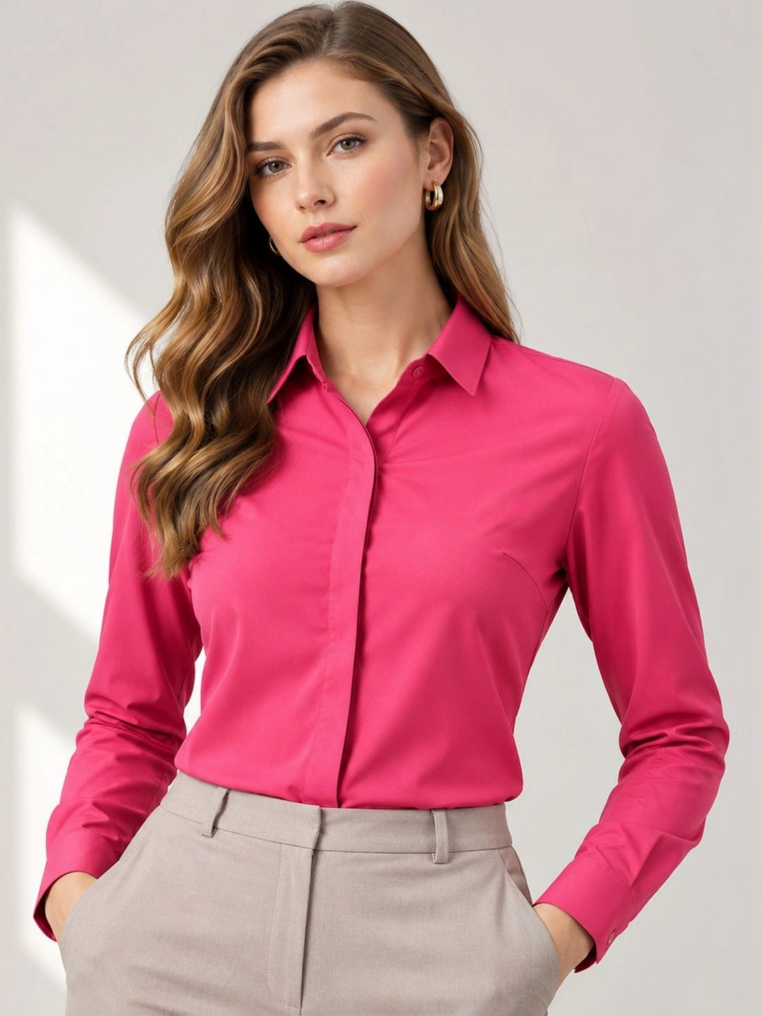 English Navy Standard Spread Collar Long Sleeves Formal Shirt