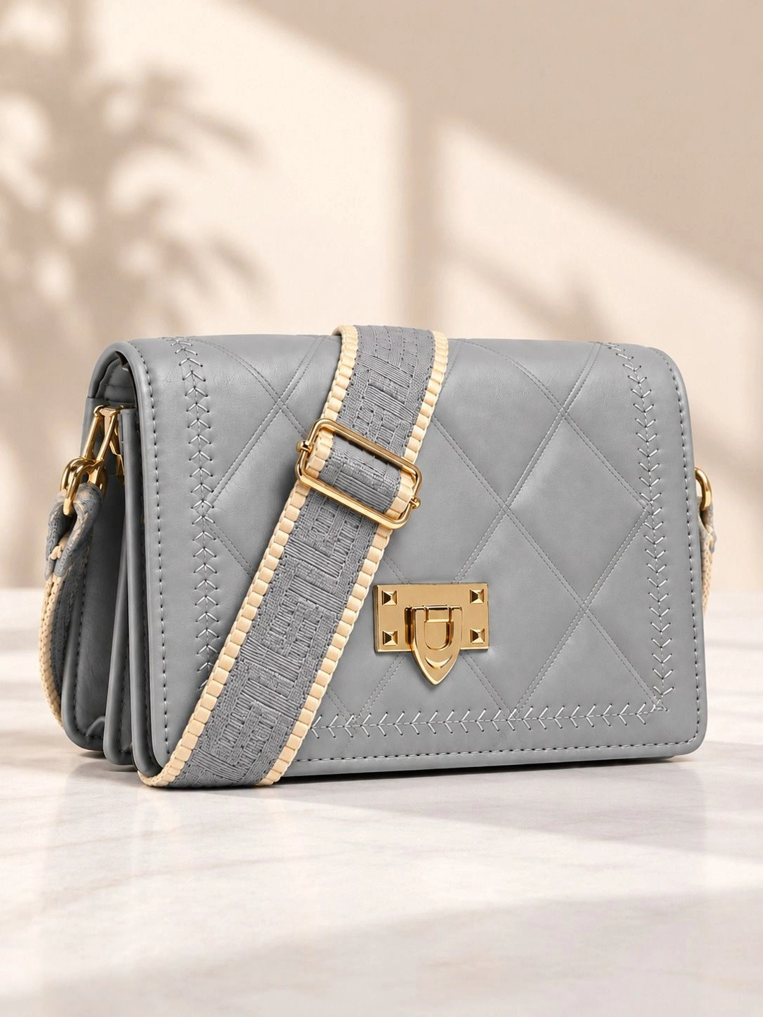 SAGEWARE Women Quilted Colourblocked Sling Bag with Push Lock Closure
