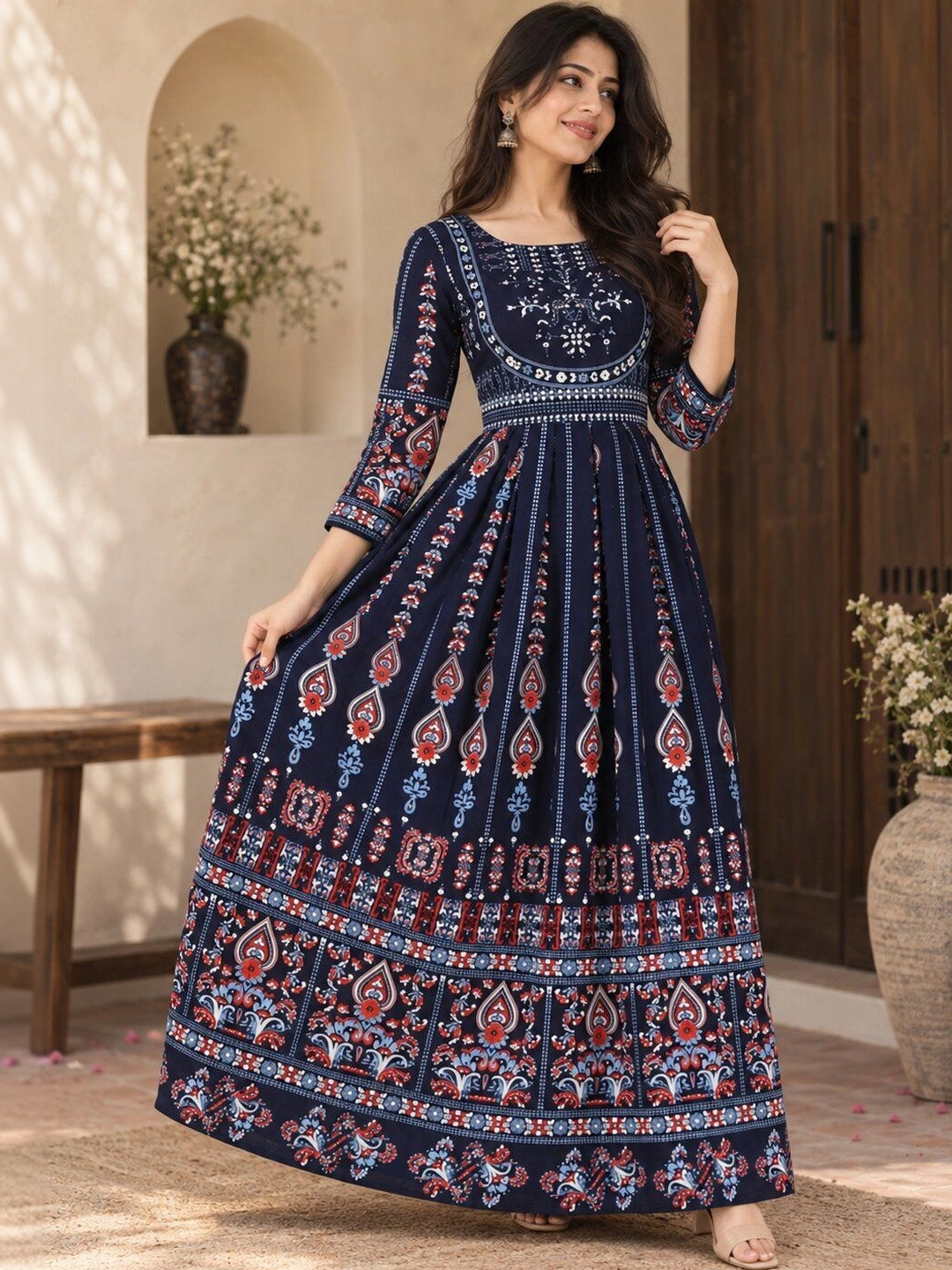 rf clothes Ethnic Motifs Print Maxi Dress
