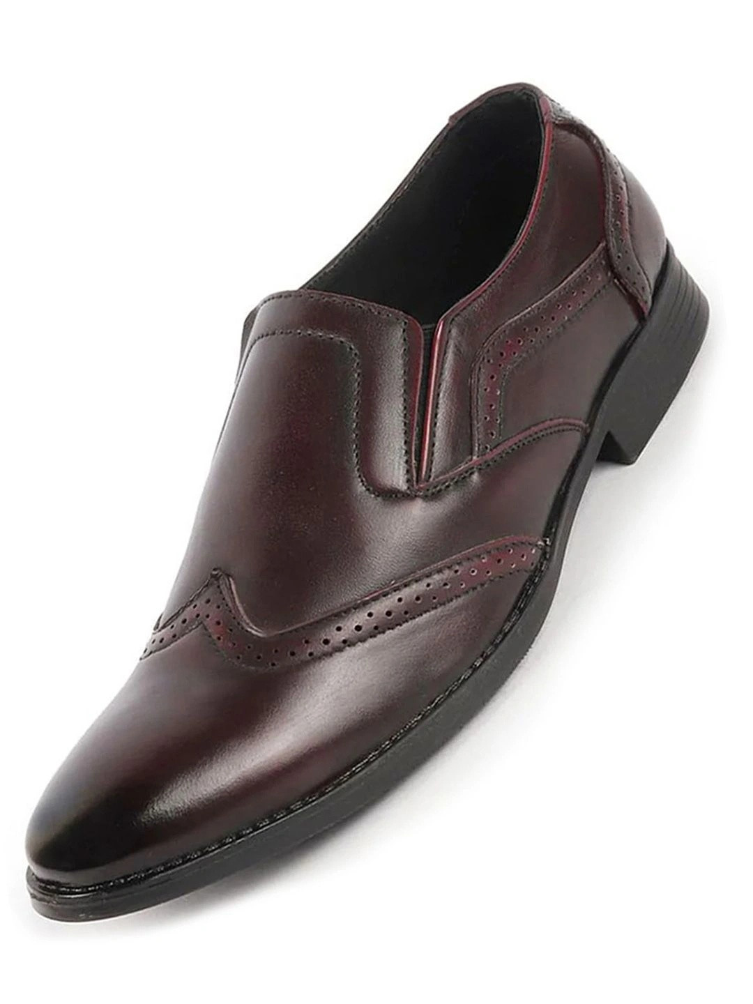 FAUSTO Men Cherry Party Formal Office Genuine Leather Brogue Slip On Shoes