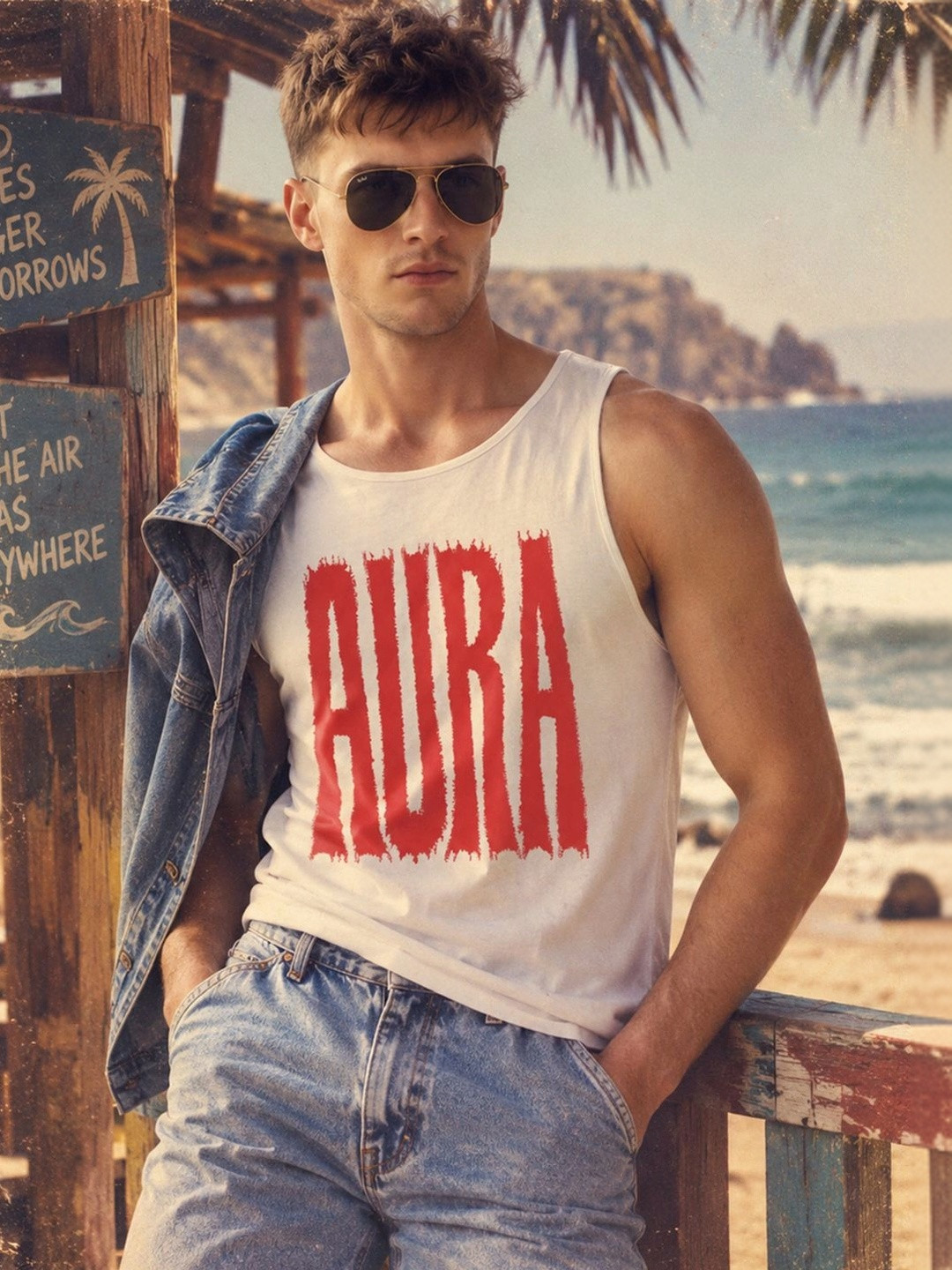 Bewakoof Men's White Aura Typography Vest