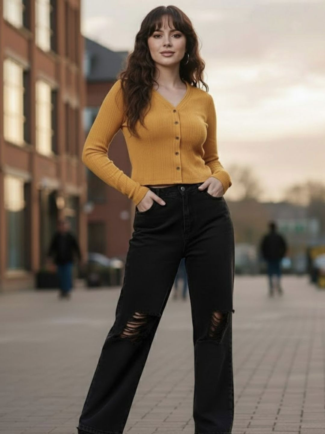 Mustard Yellow V-Neck Crop Top