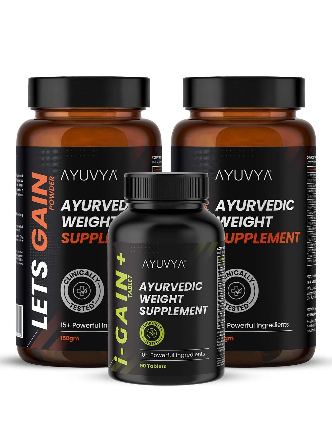 Ayuvya Set Of 3  i-Gain+ Weight Gainer Tabs & Lets Gain Mass Gain Powder-90 Tab & 150g