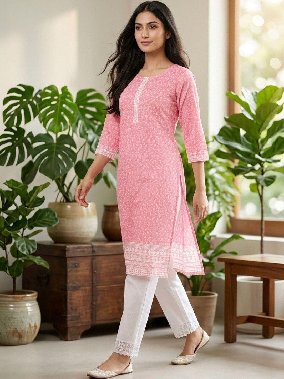 Anouk Women Floral Printed Regular Pure Cotton Kurta with Trousers