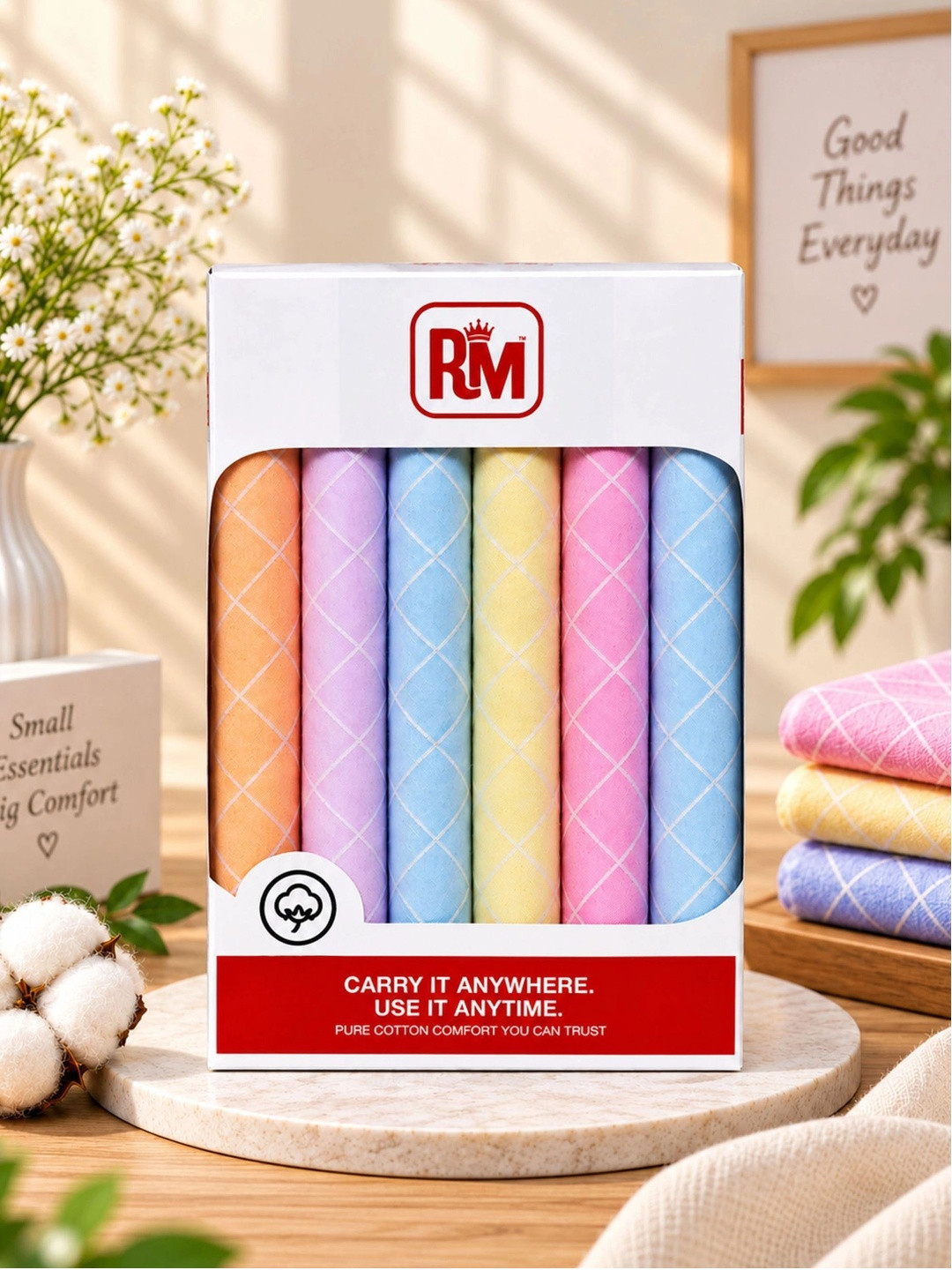 Royal Mart 6-Pcs Pink & Yellow Printed Pure Cotton Handkerchief