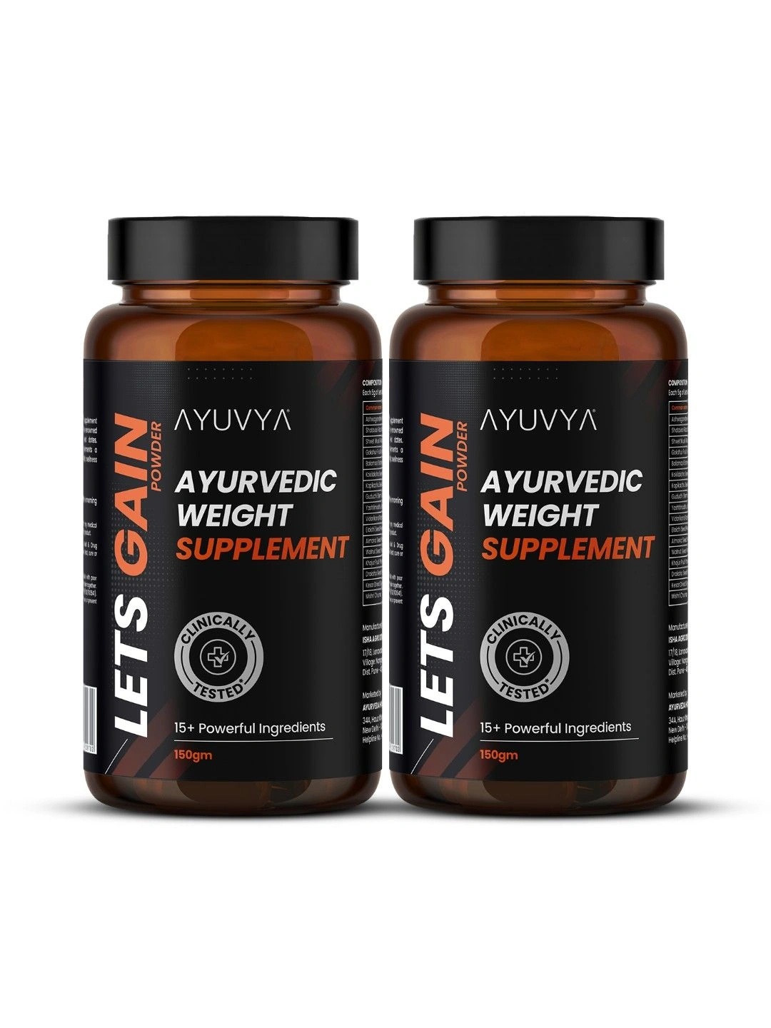 Ayuvya Set of 2 Lets Gain Weight Gain Powder Helps in Muscle Mass & Improve Weight - 150gm