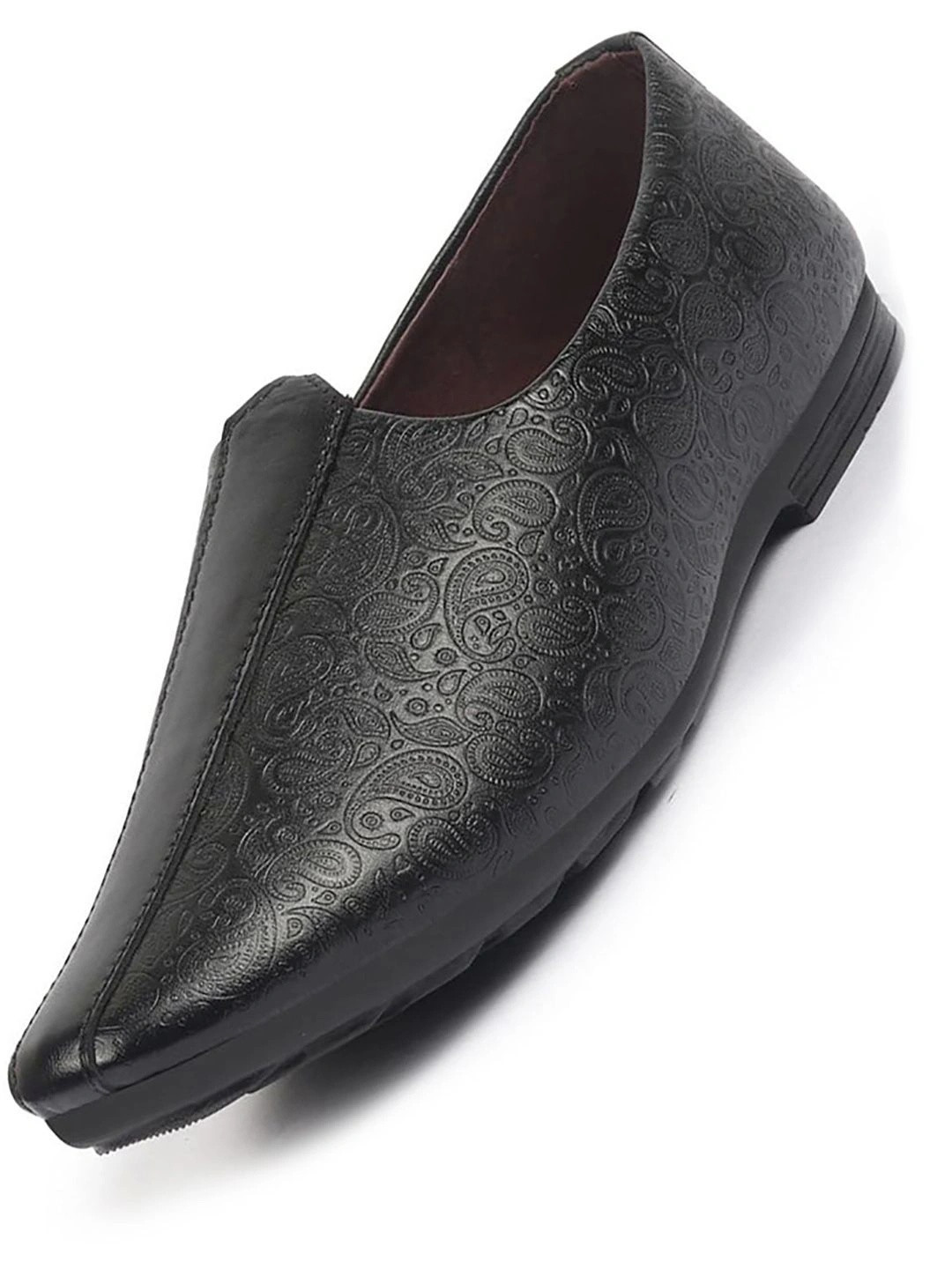 FAUSTO Men Textured Round Toe Slip-On Mojaris