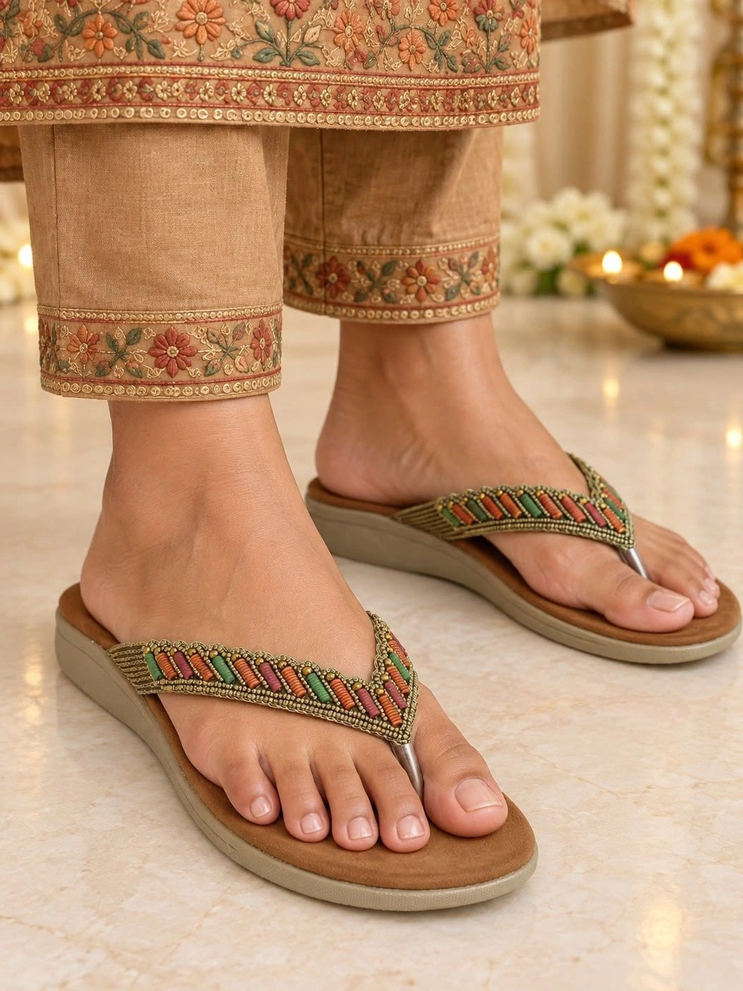 V-WALK Women Embellished Open Toe Flats