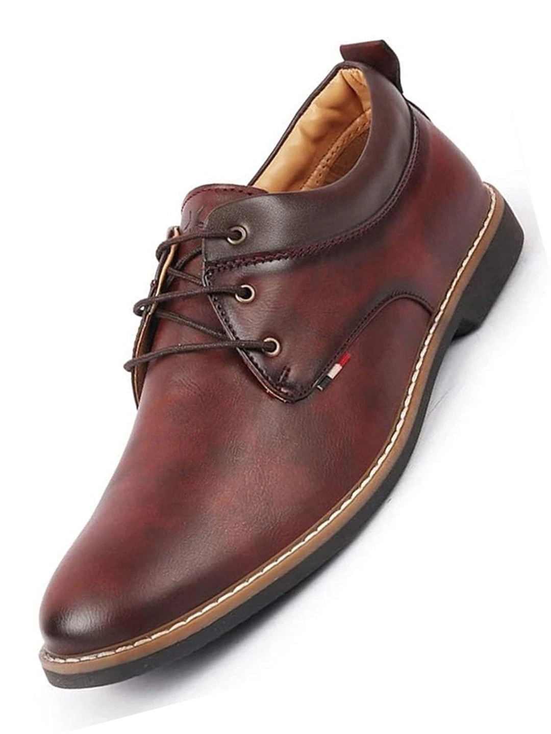FAUSTO Men Tan Formal Oxford Lace Up Derby Shoes with TPR Welted Sole