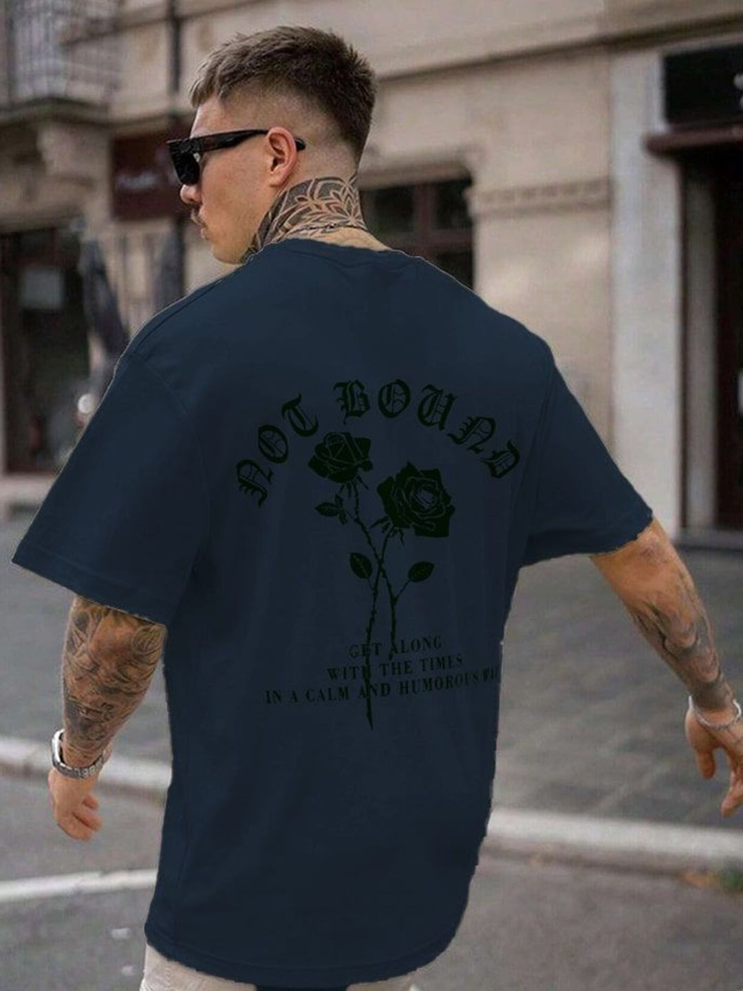 Metronaut Men Floral Printed Round Neck Pure Cotton Oversized T-shirt