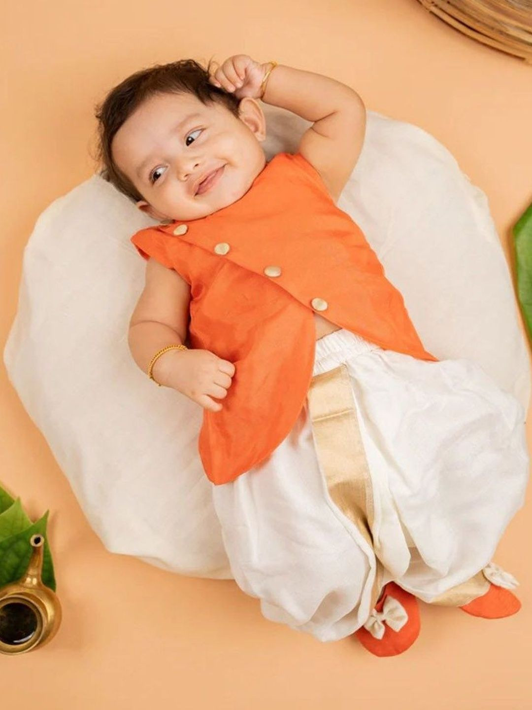 DISHA CREATIONZ Boys Round Neck Pure Cotton Straight Kurta With Dhoti Pants