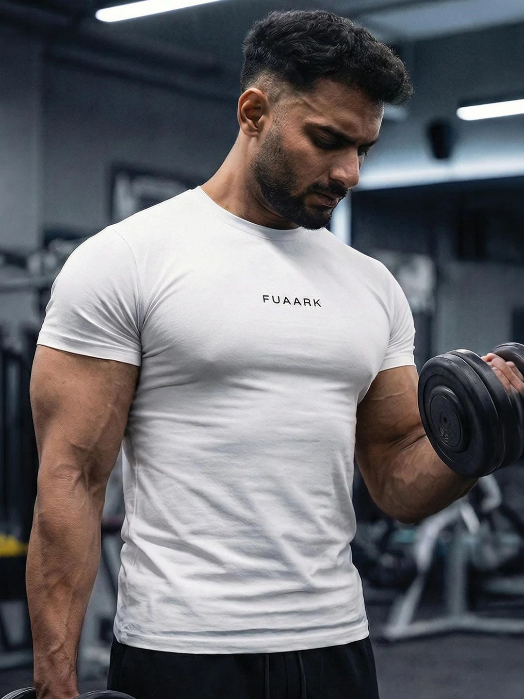 FUAARK Men Moisture Wicking Typography Printed Round Neck Cotton Slim Fit T-shirt