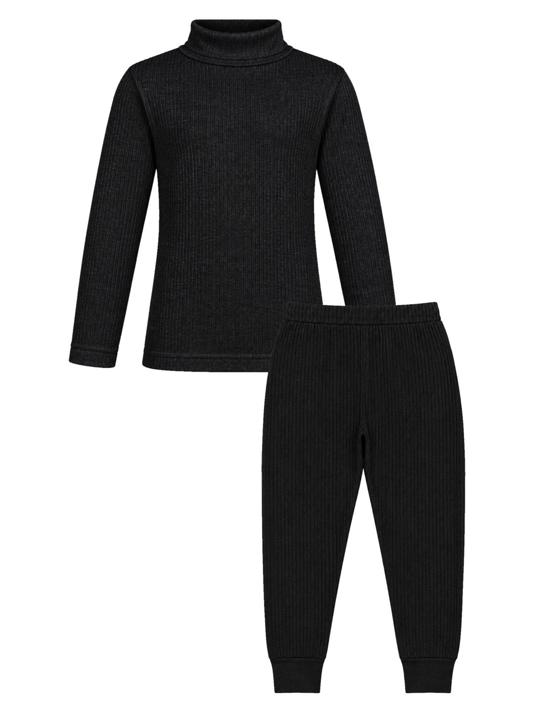 Bodycare Kids Cotton Thermal Kids Sets High Neck Full Sleeves Solid Black