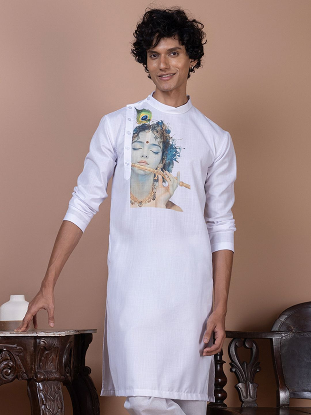 DEVOILER Ethnic Motifs Printed Band Collar Straight Kurta
