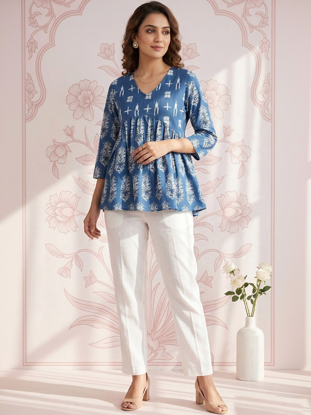 KALAMIR Women Cotton Polka Dot Printed Peplum Top