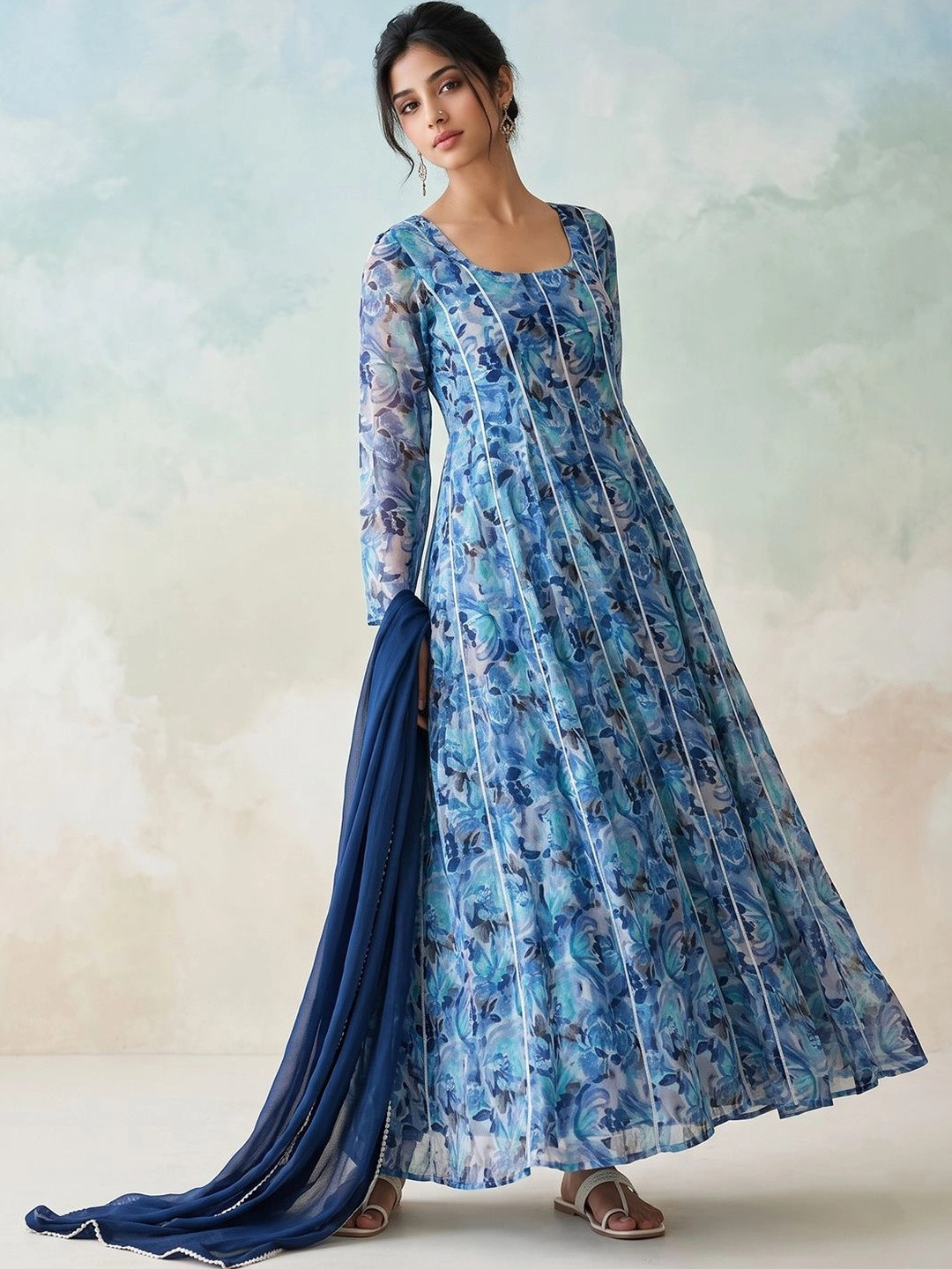 AADVIKA Women Floral Printed Floral Georgette Blend Anarkali Kurta