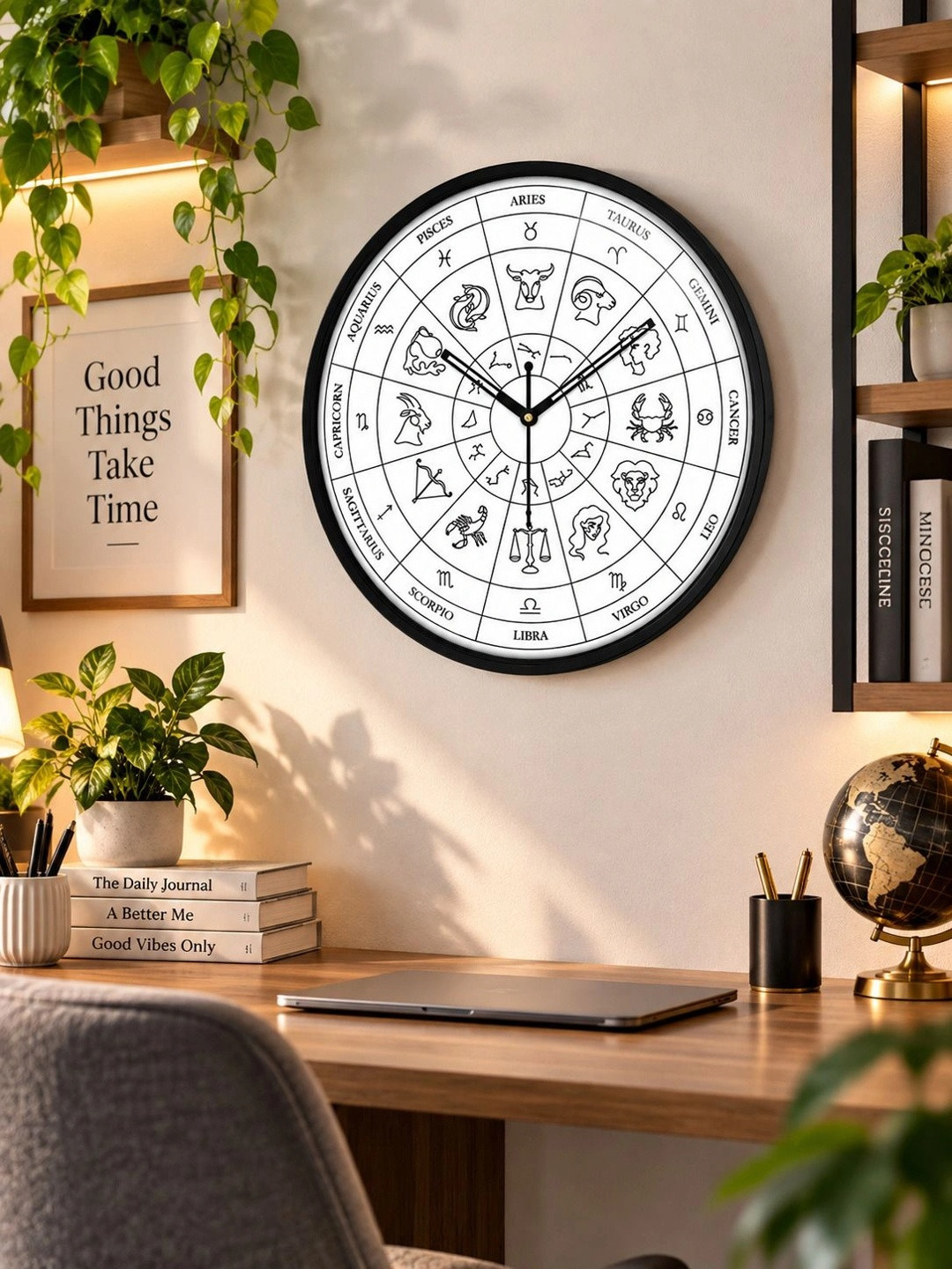 RANDOM Black Plastic Zodiac Printed Sweep Movement Battery Analog Wall Clock 12.7 Inch