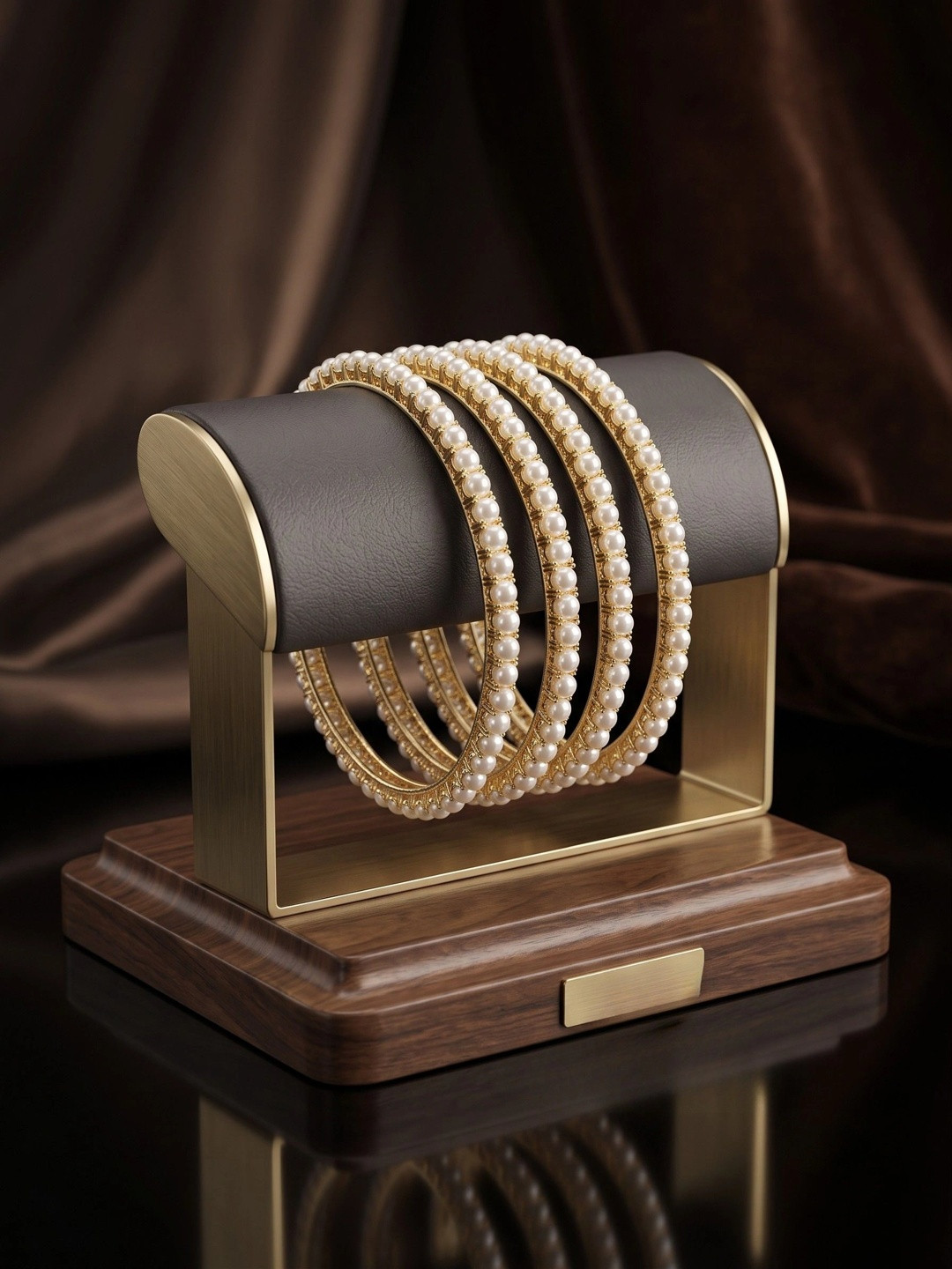 Adwitiya Collection Gold-Plated Classic Pearl-Lined Bangle Set of 4