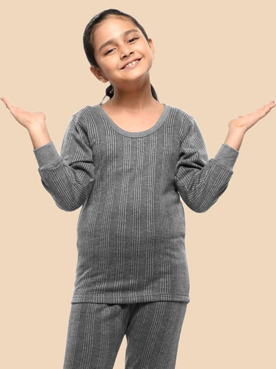 INFERNO Girls Striped Combed Cotton Thermal Tops