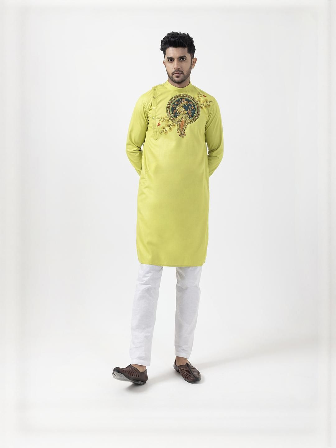 PulseIQ Men Lime Green Kurtas
