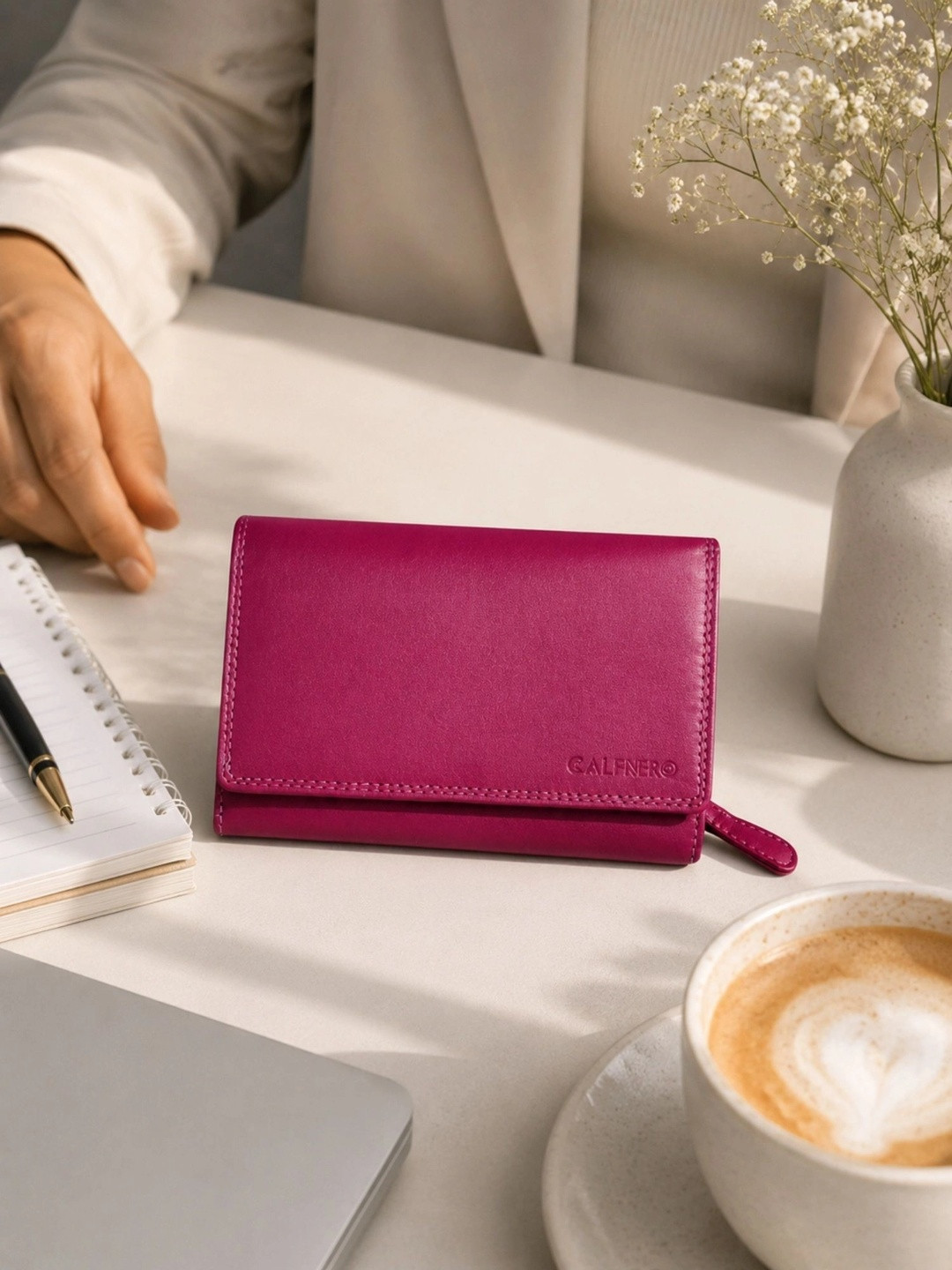 CALFNERO Women Pink Leather Three Fold Wallet