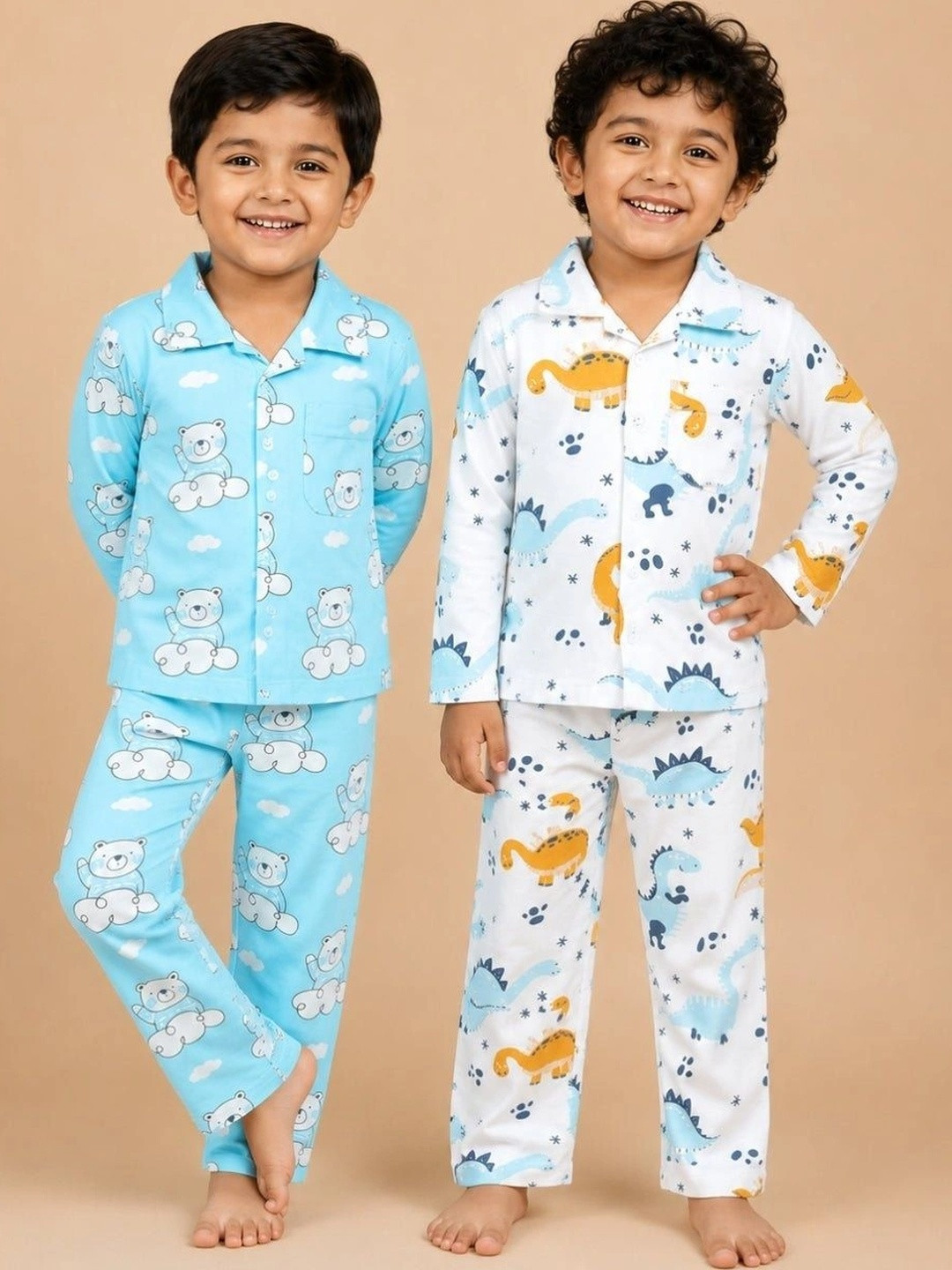 The Mom Store Kids Pack of 2 Printed Pure Cotton Night suit