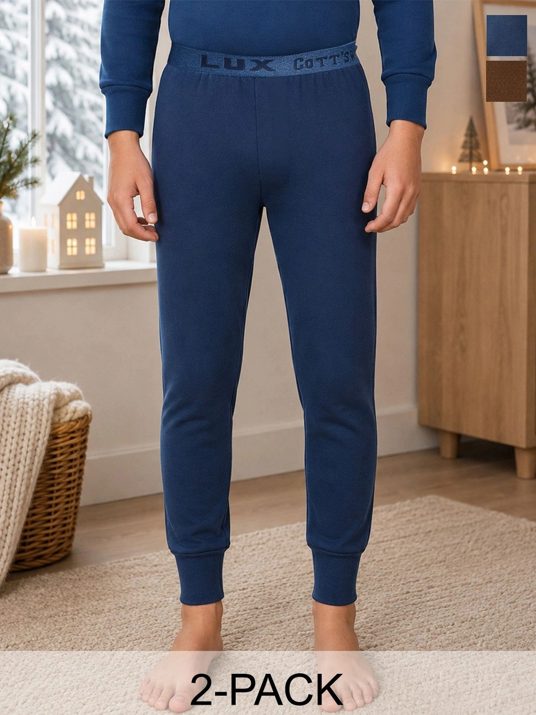 Lux Cottswool Boys Pack Of 2 Solid Cotton Thermal Bottoms