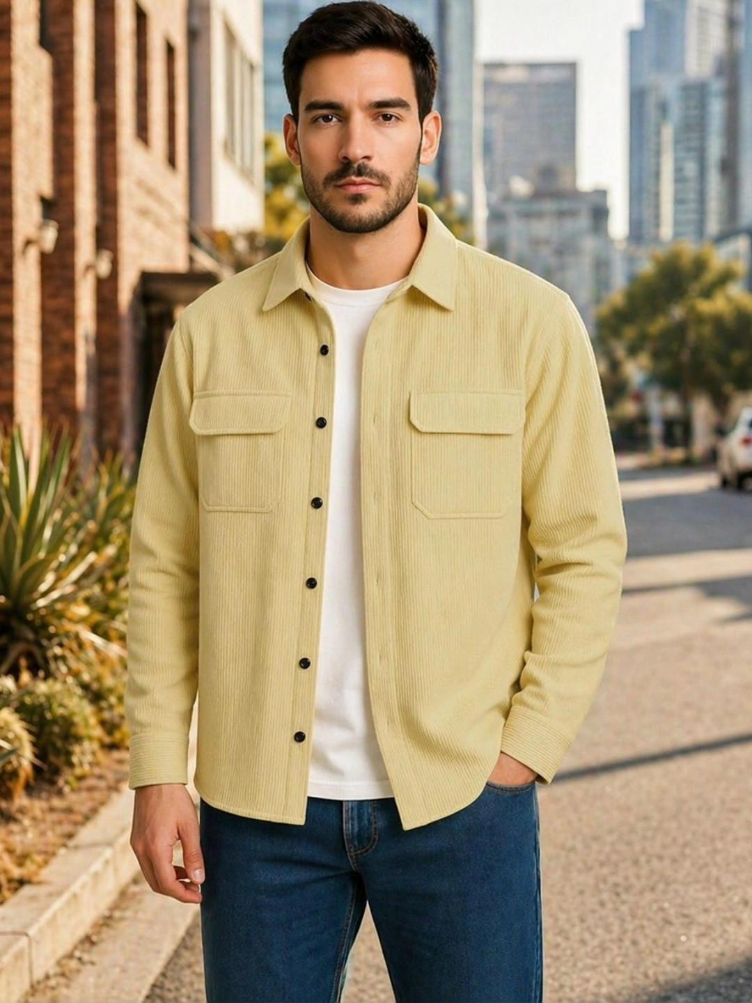 Deelmo Men Textured Polyester Regular Fit Spread Collar Casual Shirt