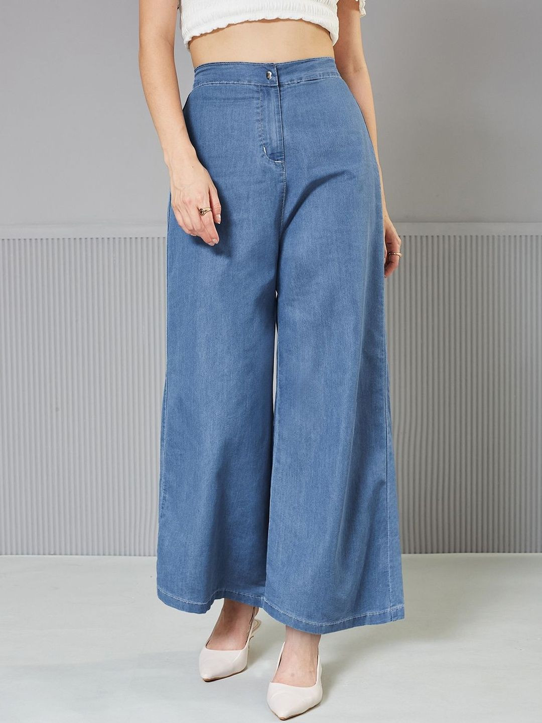 Miss Chase Women's Flared Wide-Leg High Rise Regular Length Non Stretchable Denim Pants