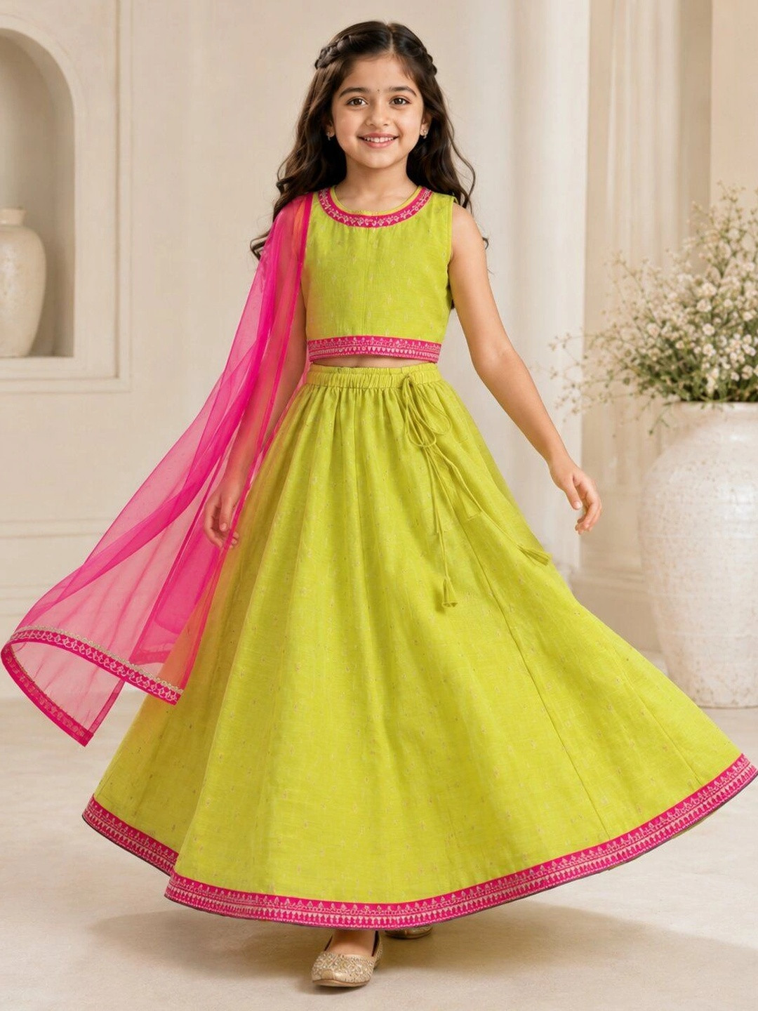 Bitiya by Bhama Girls Ethnic Embroidered Ready to Wear Lehenga & Blouse With Dupatta