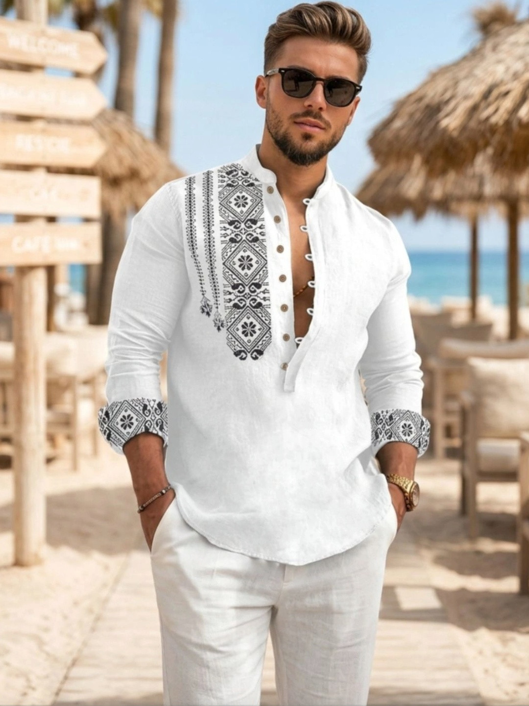 Deelmo Men Geometric Printed Kurta
