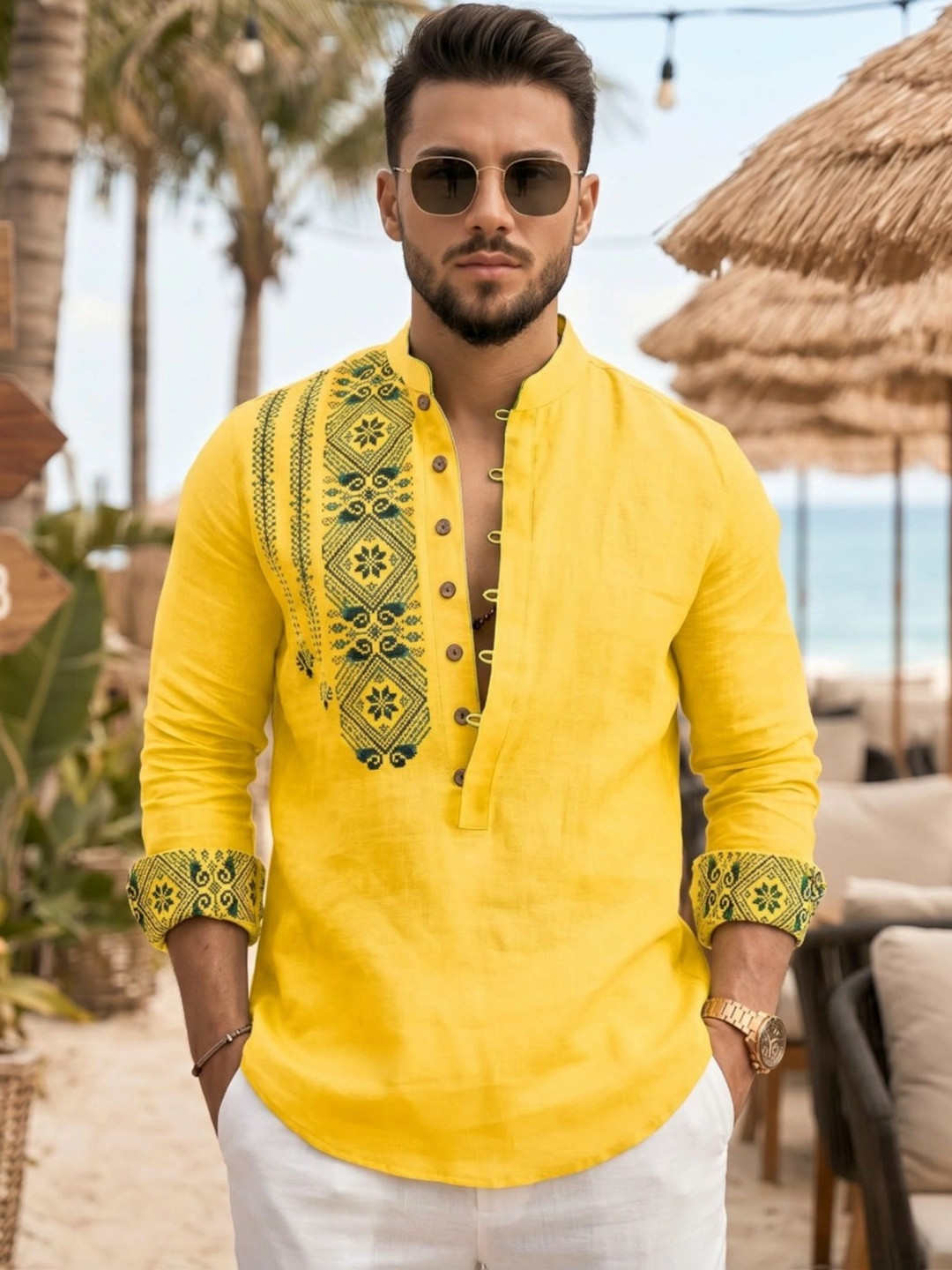 Deelmo Men Geometric Printed Kurta