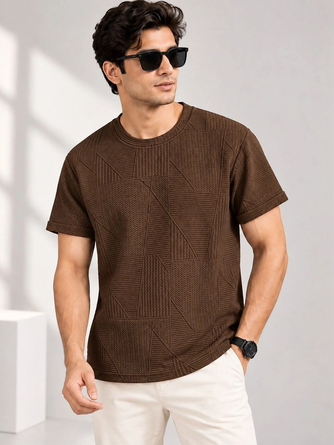 GENZILOOKS Men Roll-Up Sleeves Organic Cotton T-shirt