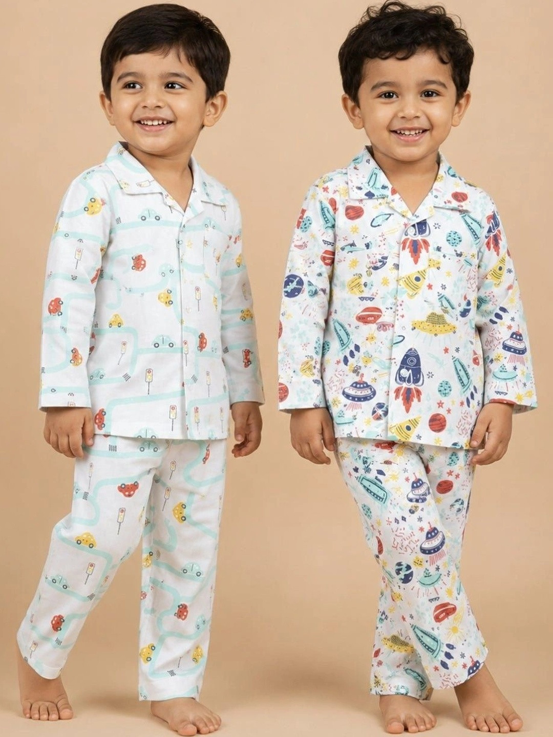 The Mom Store Kids Pack of 2 Printed Pure Cotton Night suit