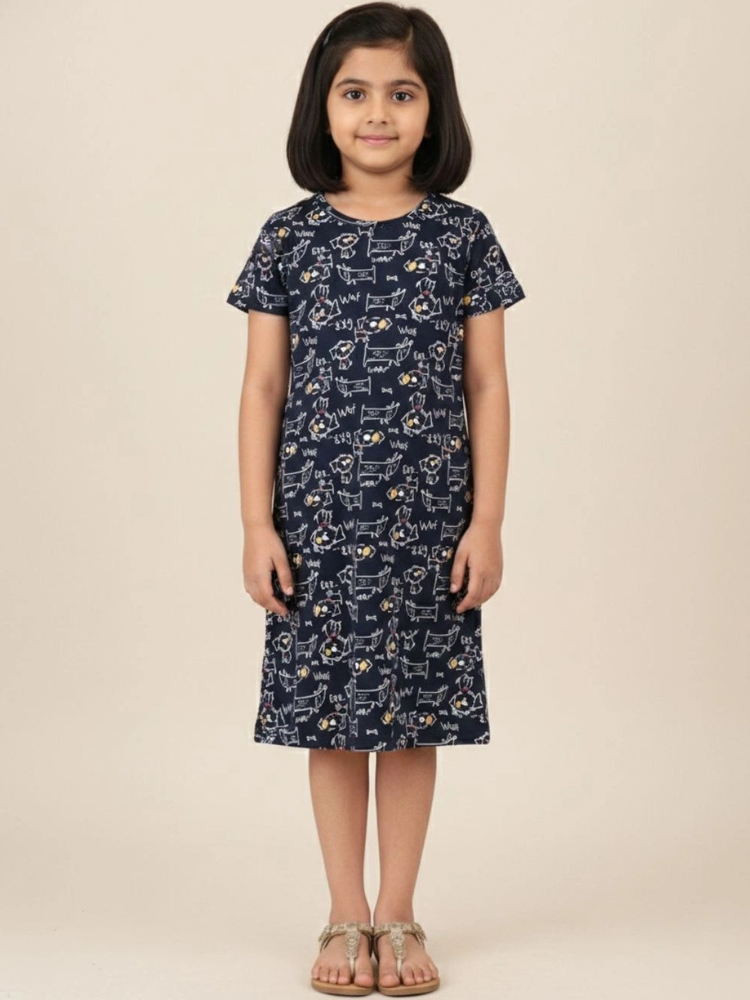 FUNKRAFTS Girls Black Printed Nightdress